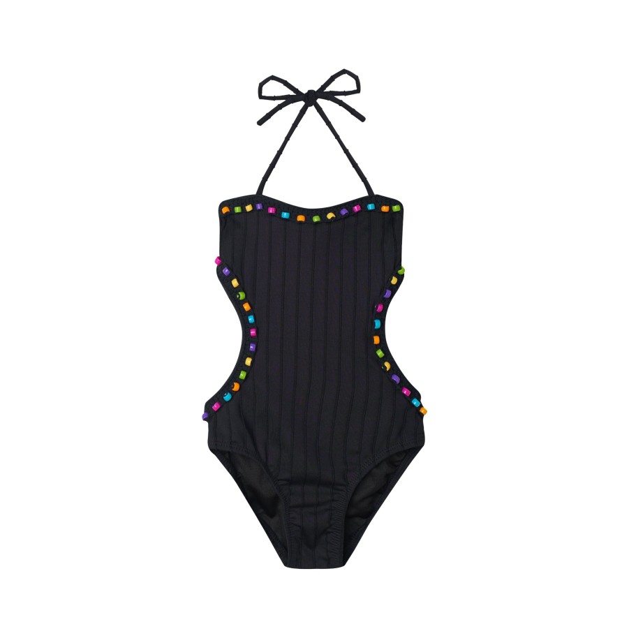 Peixoto Wear Little Jules Beaded One-Piece Black Rib Rainbow Girls Swim