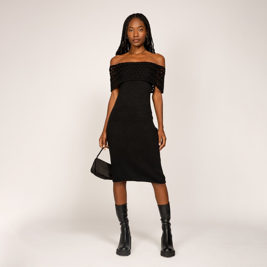 Peixoto Wear Avril Midi Knit Dress Black Knit Dresses