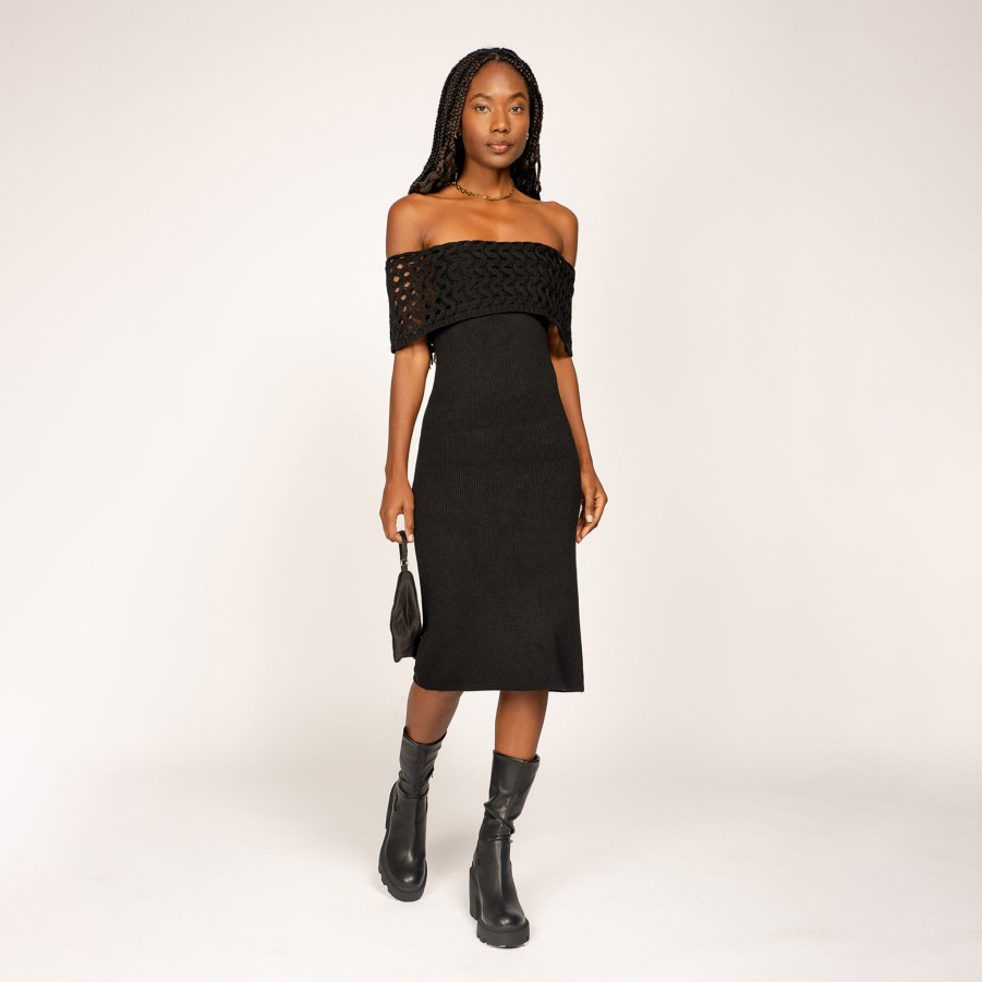 Peixoto Wear Avril Midi Knit Dress Black Knit Dresses