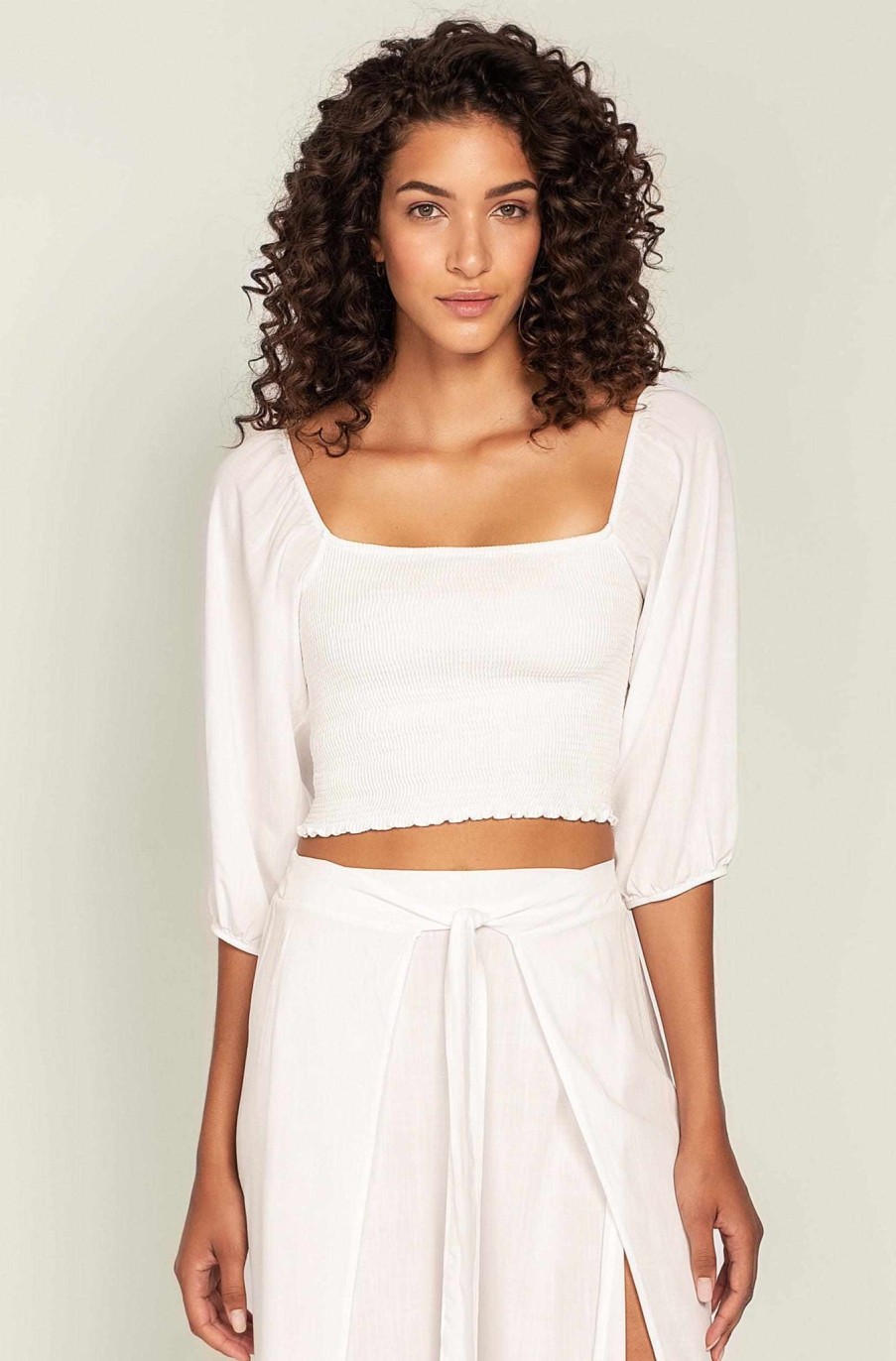 Peixoto Wear Lula Crop Top Patched White Tops