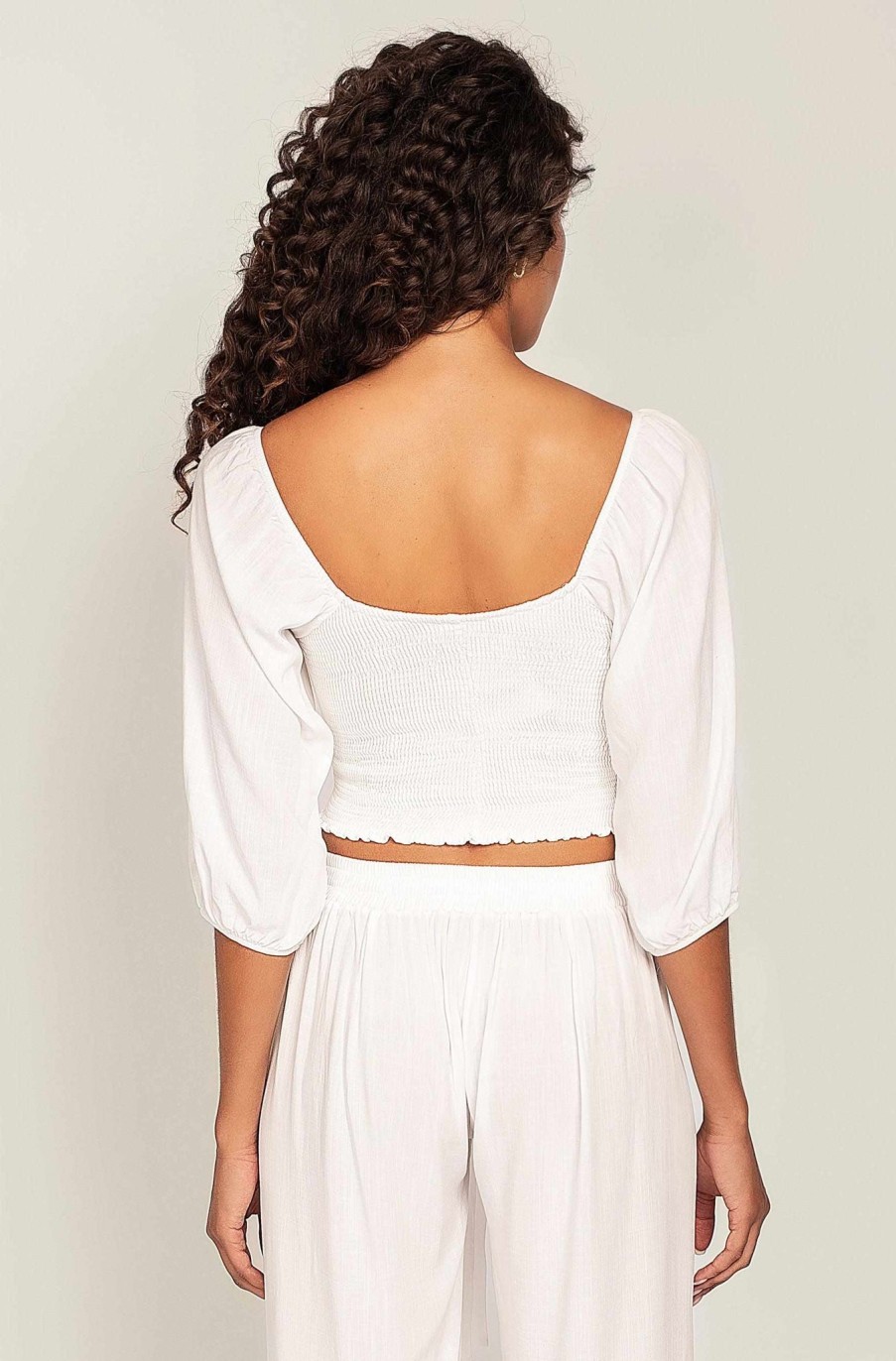 Peixoto Wear Lula Crop Top Patched White Tops