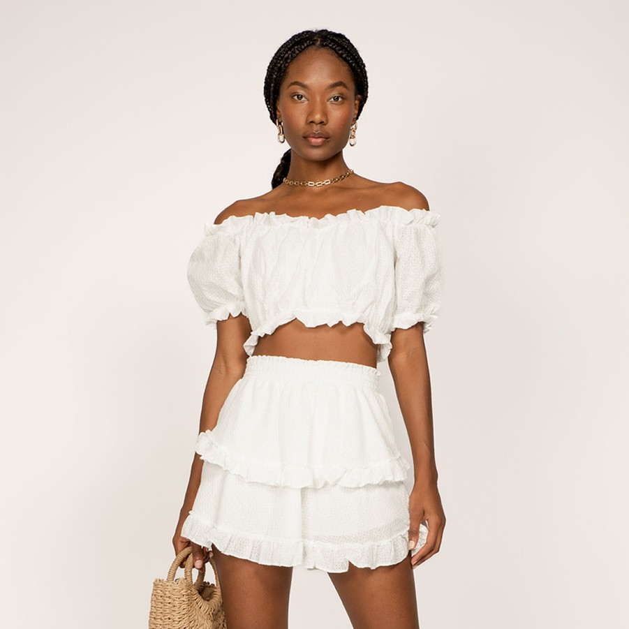 Peixoto Wear Quinn Crop Top White Checks Eyelet Tops